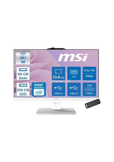 MSI MODERN AM242P 1M-2288NEUF26 Core 7 150U 80 GB 256 GB SSD 23.8" Free Dos AIO Masaüstü Bilgisayar