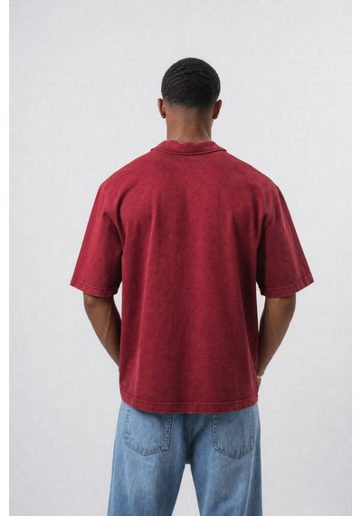 Respire Erkek 24207 Baskılı Yıkamalı Oversize T-shirt Bordo