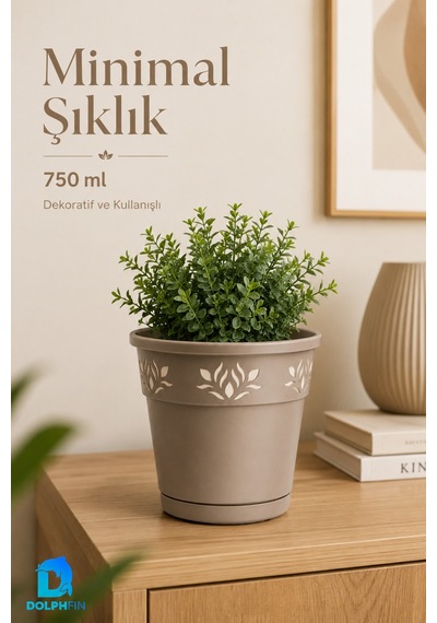 750 Ml Dekoratif Alt Tabaklı Plastik Saksı 11,5x11,5x11 Cm Karışık Renk