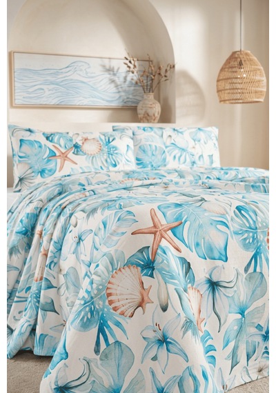 La Notte Sea Marine Çift Kişilik 4 Parça Pike Takımı 210x230 + 160x200 + 2/50x70 Cm Çok Renkli
