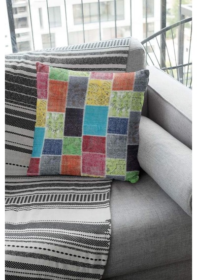 Çok Renkli Patchwork Çift Taraflı Kırlent Kılıfı Krl288n11
