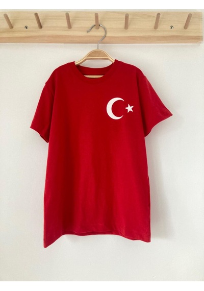 Key Kıds Kırmızı Beyaz Ay Yıldızlı Bayrak Temalı Tişört Çok Renkli