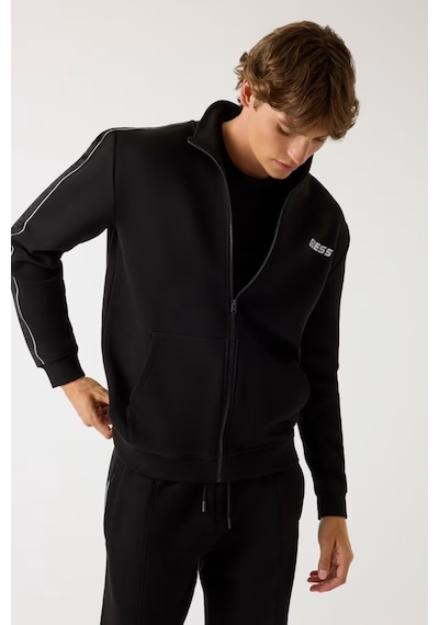 Guess Yan Logo Erkek Fermuarlı Sweatshirt Z2yq10kb3p2 Siyah