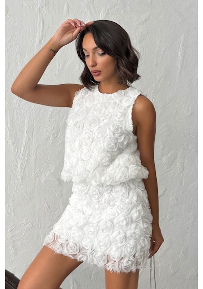 Verymoda Gül Süzüneli Kolsuz Bluz F1989 Krem