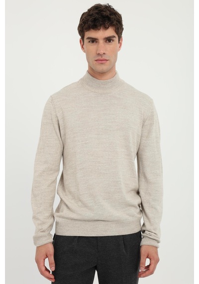 Dufy Erkek Slim Fit Yarım Balıkçı Yaka Bej Triko-18499