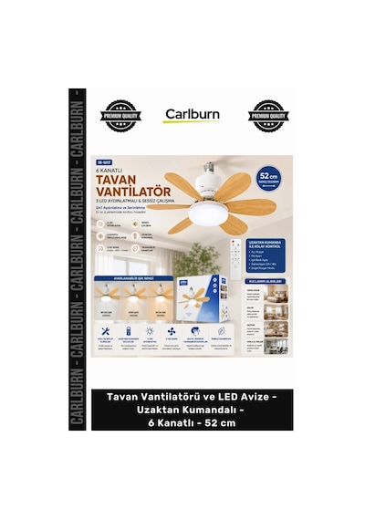 Özel Üretim Modern Şık Sessiz Tavan Vantilatörü Led Avize Uzaktan Kumandalı 6 Kanatlı 52 Cm