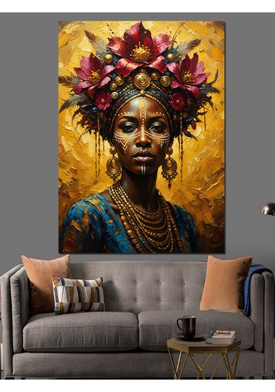 Ahşap Tablo Çiçek Taçlı Afrikalı Kadın