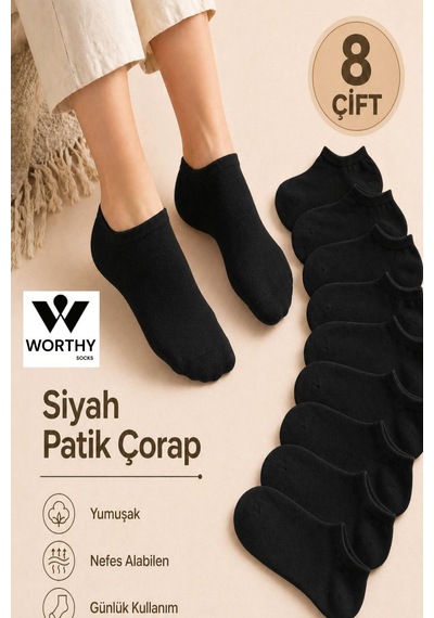 Worthy Socks 8'li Siyah Kısa Patik Bilek Çorap