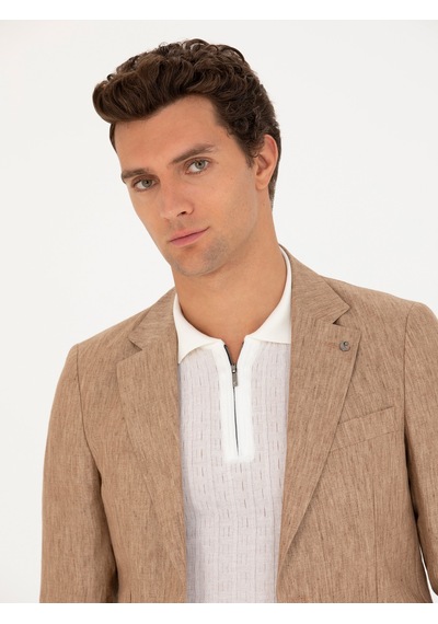 Cacharel Kahverengi Slim Fit %100 Keten Ceket