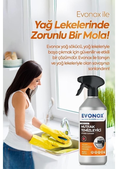 Evonox Clean Ultra Güçlü Mutfak Yüzey Temizleyici Ve Yağ Sökücü Limon Kokulu Sprey 750 Ml Tekli