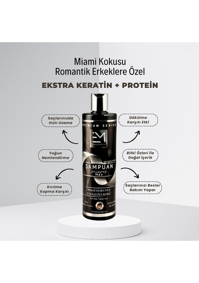 Miami Kokusu - Erkek Şampuan - Hızlı Uzatma Etkili Doğal Bitki Özlü Ekstra Keratin Kolajen Protein İçeren Kök H Beyaz