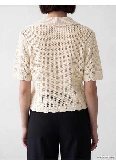 Lcw Comfort Beyaz Polo Yaka Ajurlu Kadın Triko Kazak