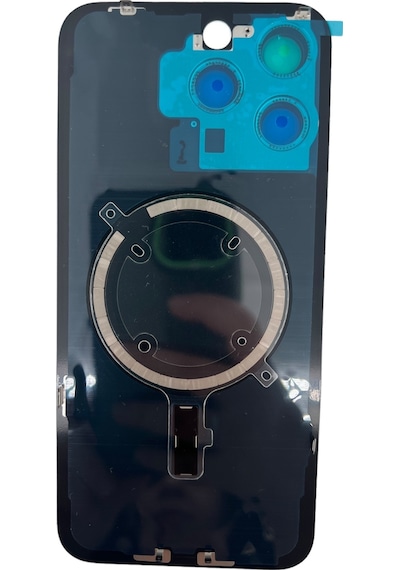 Teknonet Apple Uyumlu iPhone 15 Pro Max Kamera Camlı Batarya Kapağı + Magsafe Flex - Mavi Mavi