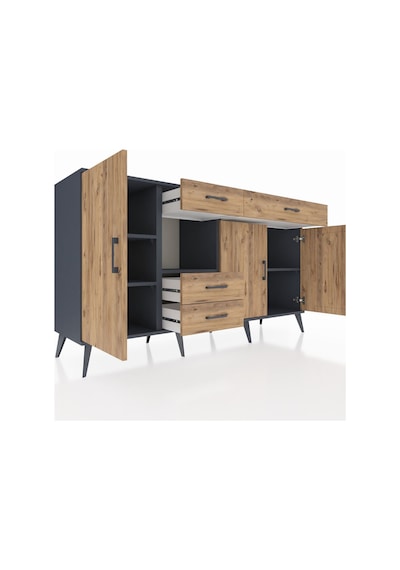 Kronos Konsol 4 Raflı 4 Çekmeceli 3 Kapaklı 176x59x99 Antrasit-ça Antrasit-çam