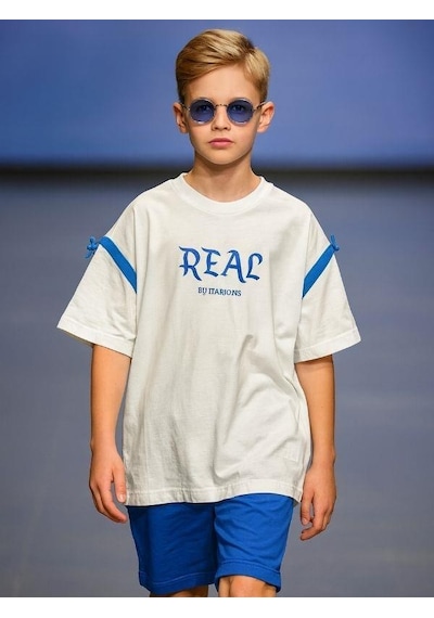 Marions Çocuk Pamuklu Real Yazılı Oversize Kalıp T-shirt-15954 Beyaz