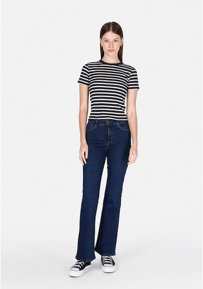 Colins Slim Fit Yuvarlak Yaka Çizgili Kadın Lacivert Kısa Kol Tişört Cl1073208 Q1.v1 Nav Lacivert