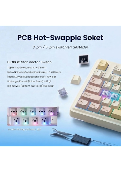 Aula Au75 3 Modlu Rgb Hot Swap Mekanik Tkl Bloomfield Switch Kablosuz Makrolu Klavye Krem