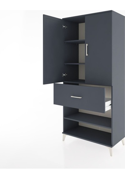 Hyperion Dolap 4 Raflı Tek Çekmeceli 2 Kapaklı 88x44x195 Antrasit-antrasit Antrasit