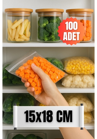 Kilitli Koruyucu Buzdolabı Poşeti Kilitli Poşet Naylon Torba 15x18cm 100 Adet 1 Paket