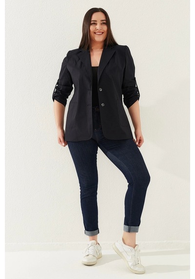 Lady Majestic %100 Cotton Büyük Beden Ceket - Siyah