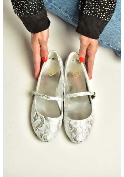 Fox Shoes Z726232704 Gümüş Kumaş Bantlı Kadın Babet