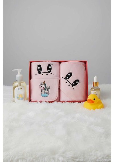 Unicorn Pembe %100 Pamuk Bebek Banyo Seti 0 - 24 Ay