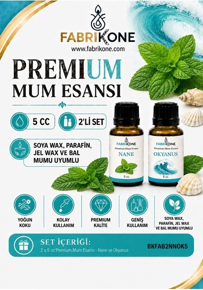 Premium Mum Esansı 5 Cc 2'li Set - Nane, Okyanus - Soya Wax, Parafin, Jel Wax Ve Bal Mumu Uyumlu Bkfab2nnok5 Karışık