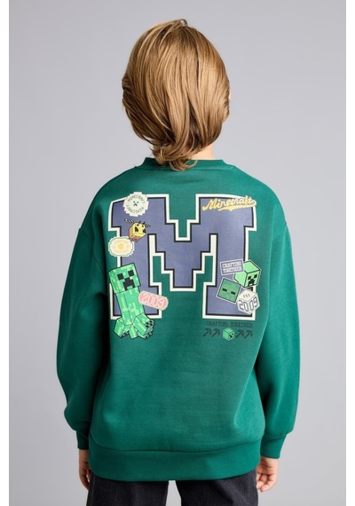 Defacto Minecraft Bisiklet Yaka İçi Yumuşak Tüylü Kalın Sweatshirt Erkek Çocuk I3062a826wngn651 Yeşil-gn651
