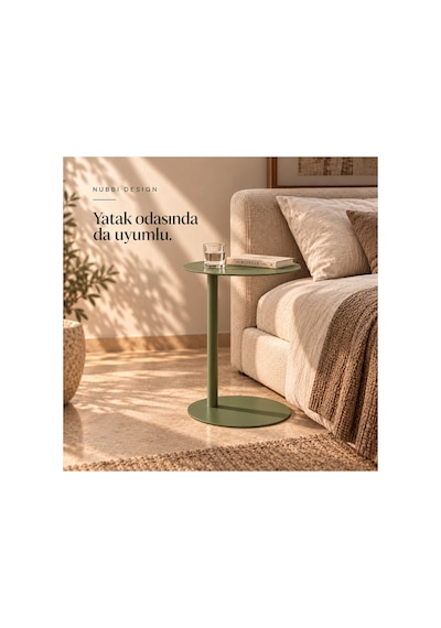 Slate Metal C Sehpa Modern Tasarım Elips Tablalı Minimalist Koltuk Yanı Sehpa Yeşil - 935314037 Yeşil