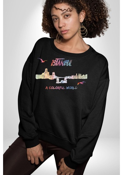 İstanbul Özel Tasarım Unisex Siyah Sweatshirt Siyah