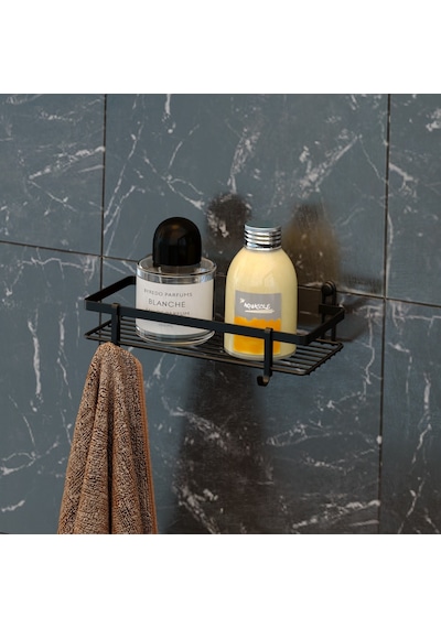 Teknotel Tek Katlı Kancalı Banyo Rafı Siyah Es081H Çok Renkli