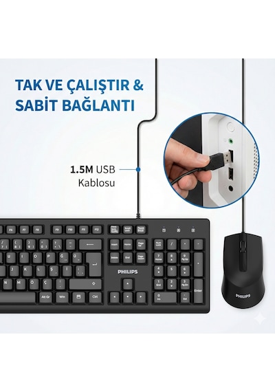 Philips SPT6234 Kablolu Türkçe Q Klavye ve Mouse Seti
