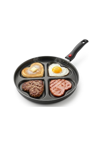 Papilla Redio Romantik 24 Cm Kalpli Pankek Ve Omlet Tavası - 4 Gözlü, Çıkarılabilir Saplı Yanmaz Yapışmaz Bölmeli Tava Çok Renkli