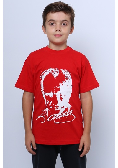 Hçm Çocuk Atatürk Ayyıldız Baskılı Tshirt Kısa Kollu A62 Kırmızı - Beyaz