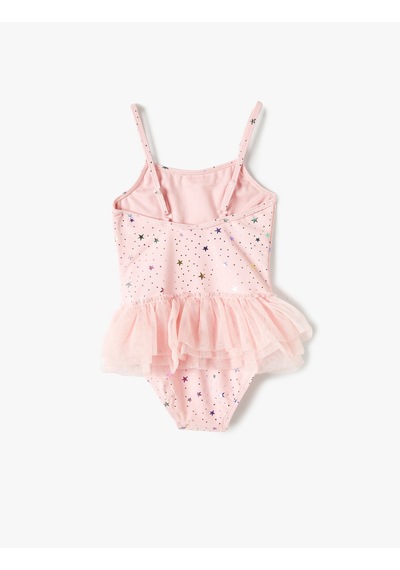 Koton Mayo Tül Detaylı Parlak Yıldız Baskılı Pembe 4skg30014mm Pembe