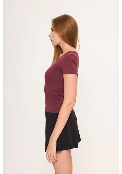 Zoor Ultra Soft Penye Modal V Yaka Kısa Kollu Bluz Bordo