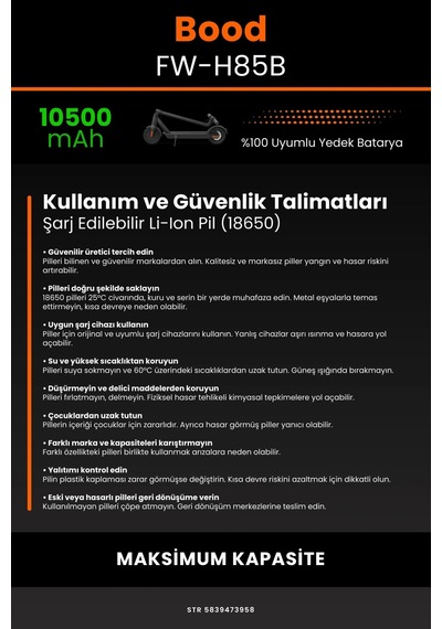 Bood FW-H85B / 36v 10500mAh Elektrikli Scooter Bataryası