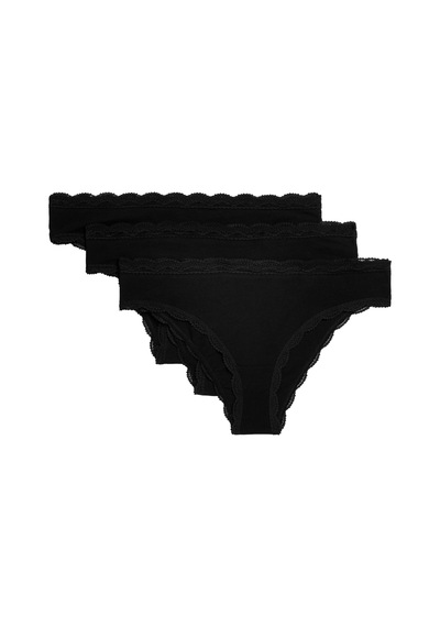 Marks & Spencer 3'lü Dantel Detaylı Brazilian Külot Seti T61007796B Siyah