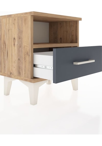 Arges Komodin Tek Raflı Tek Çekmeceli 44x30x48 Çam-antrasit Atlas Çam