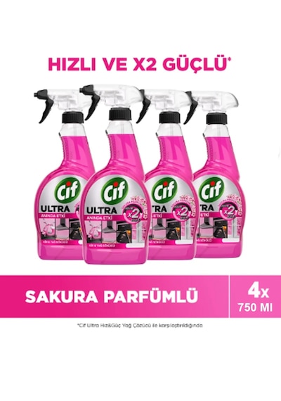 Cif Ultra Sprey Sakura Parfümlü Kir Ve Yağ Sökücü 750 Ml X 4 Adet