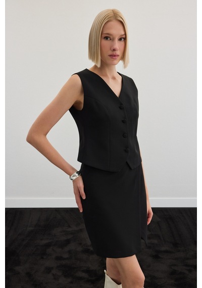 Sateen Klasik Yelek - Siyah-136495