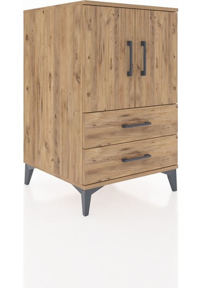 Kronos Komodin 2 Raflı 2 Çekmeceli 2 Kapaklı 60x59x96 Çam-çam Çam