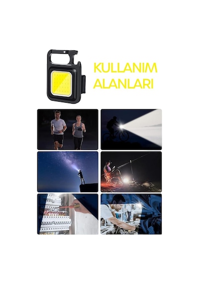 4 Mod Şarjlı Anahtarlık El Feneri Mini Boy Karabina Askılı Cob Led Lamba Acil Durum Işığı 47741 Siyah