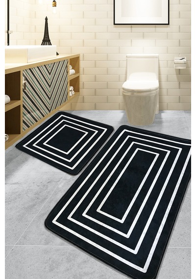 Wale Siyah 60x100 50x60 Kaydırmaz Tabanlı 2'li Banyo Paspas Seti Takımı Siyah