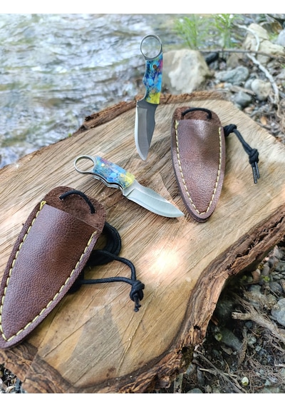 El Yapımı Outdoor Kamp Bıçağı Mavi - Sarı