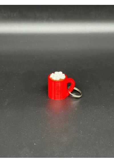 Marshmallowlu Sıcak Çikolata Anahtarlık Kahverengi - Kırmızı