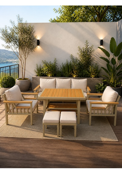 Rodi Balkon Takımı, Cappuccino Bahçe Takımı 5+1 Masa 70x110 3lü Koltuk 70x180 Tekli Koltuk 70x70