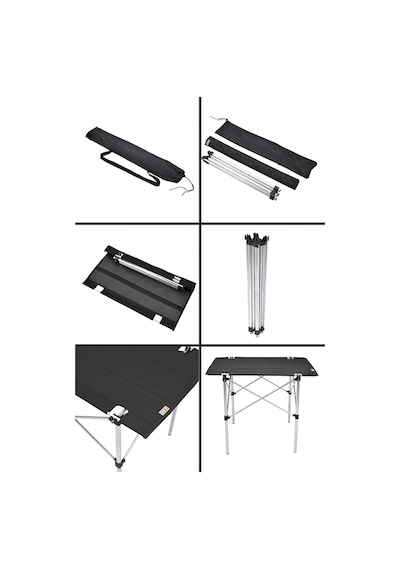 Exent 70x50 Cm Tekstil Kamp Masası, Piknik, Bahçe Balkon Plaj Masası, Katlanır Taşıma Çantalı-siyah Çok Renkli