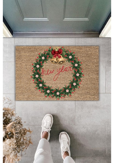Rugmood Modern Dijital Baskı Christmas, Yılbaşı, Yeni Yıl, Paspas Ve Kapı Süsü - Kapı Onu Paspası1 Kahverengi