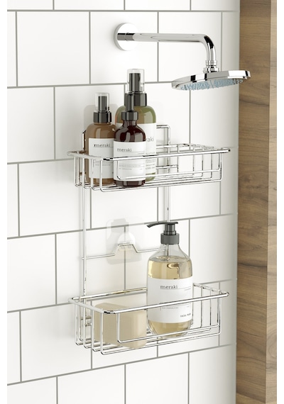 Teknotel Banyo Düzenleyici Şampuanlık 2 Katlı Yapışkanlı Banyo Duş Rafı Krom St256 Krom